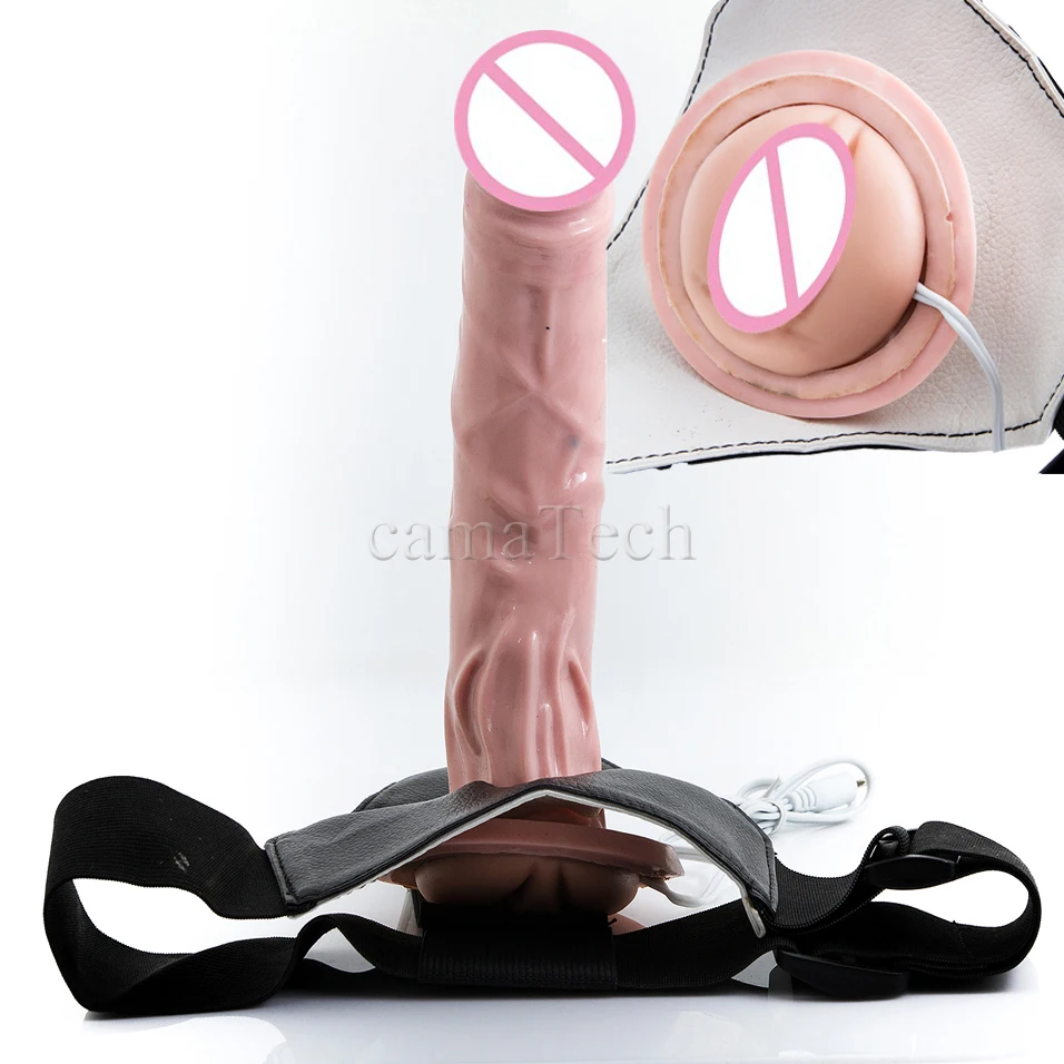 camaTech Strap on font b Dildo b font Vibrator Adjustable Harness Multi Speed Vibrating Lesbian Penis