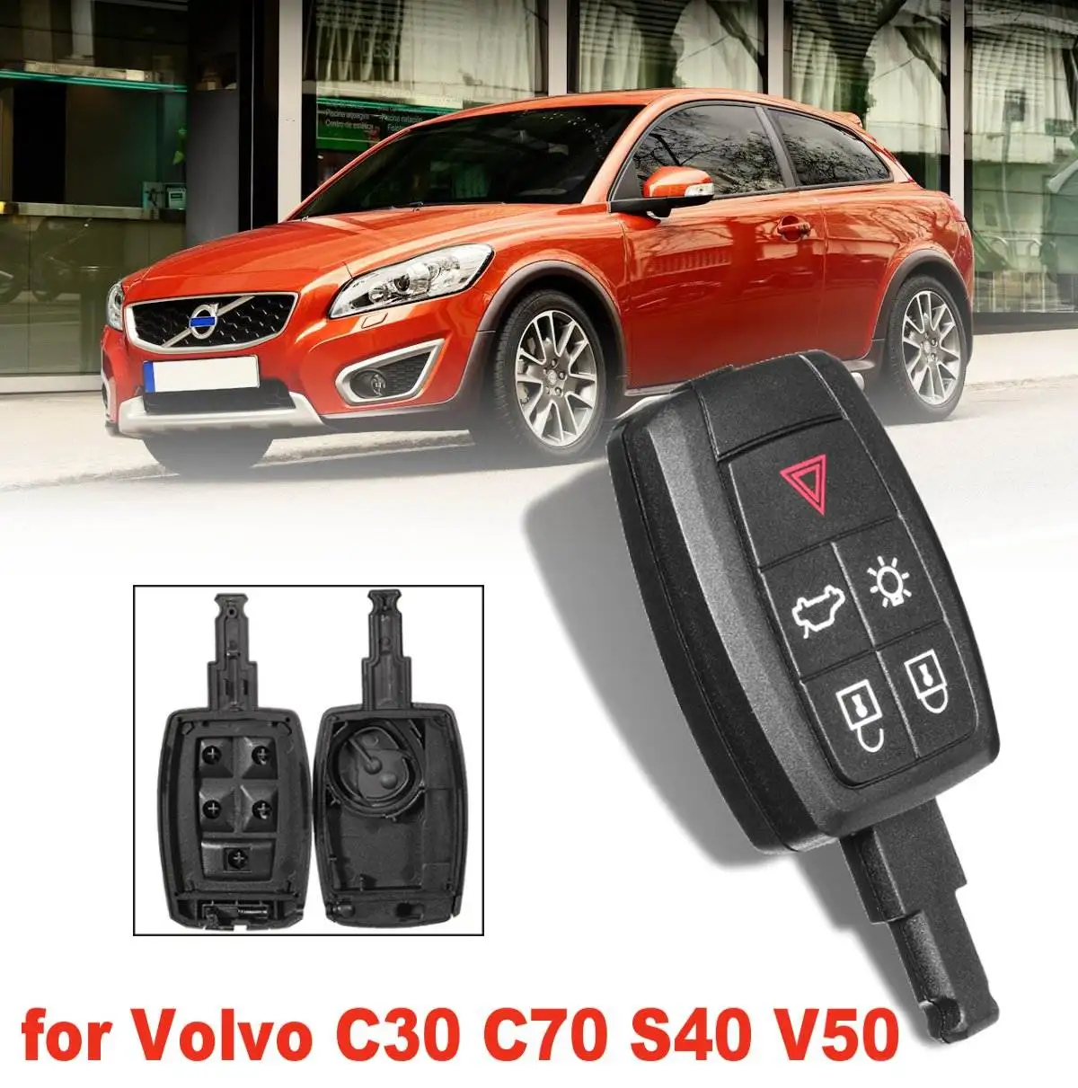 

5 Buttons Trunk Emergency Light Black Car Remote Key Fob Shell Case Replacement For Volvo C30 C70 S40 V50 2008 2009 2010 2011