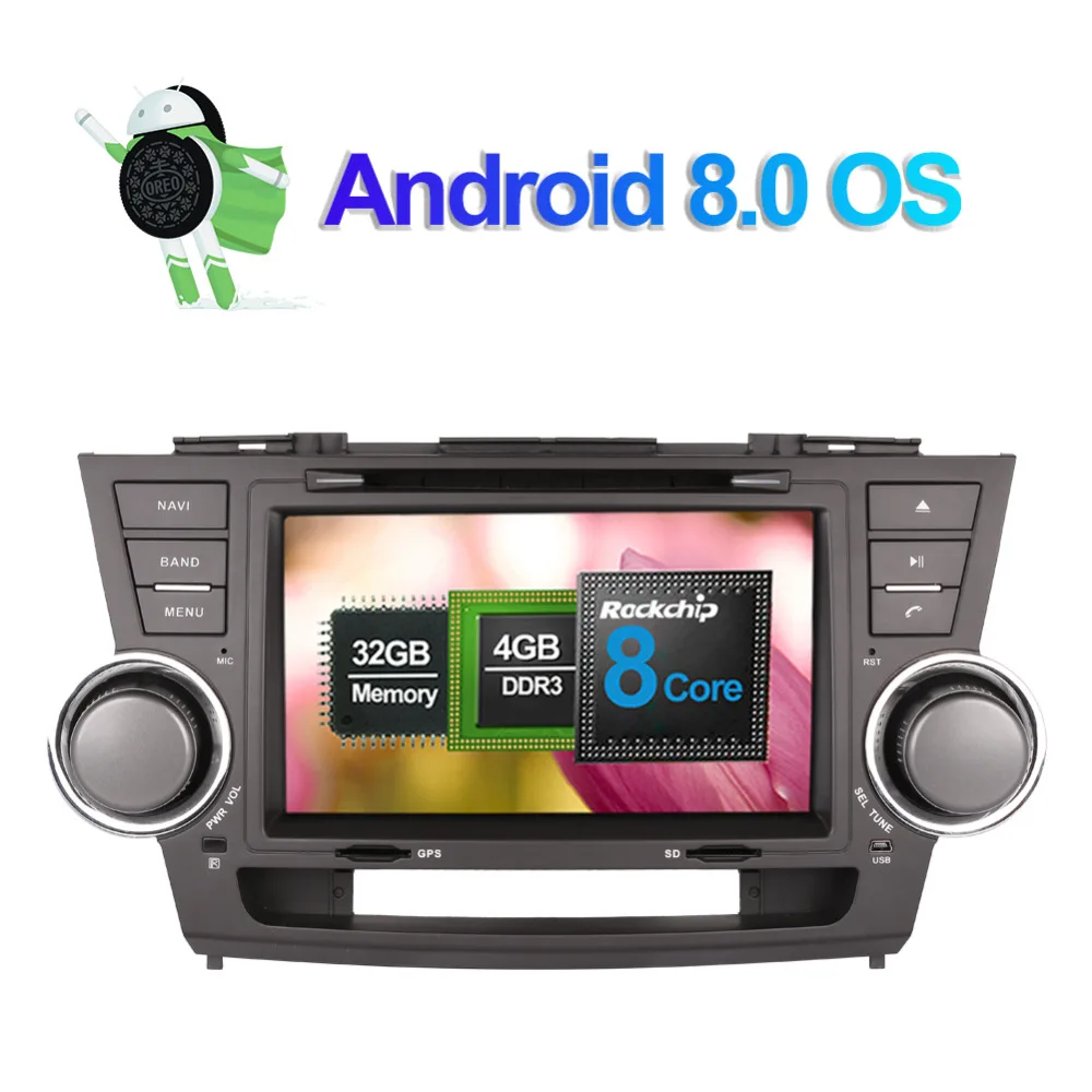 Excellent Android 9.0 Octa Core 4GB RAM Car DVD Multimedia Player GPS Navigation For Toyota Highlander 2008-2013 Radio Stereo Head Unit 2