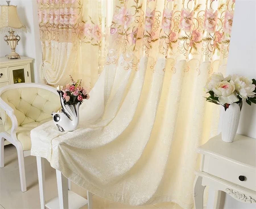 С вышитыми цветами; готовые бархатные в европейском стиле занавески для Гостиная полу-шторы тюлевые прозрачные ткани шторы в простом стиле для Спальня P2312