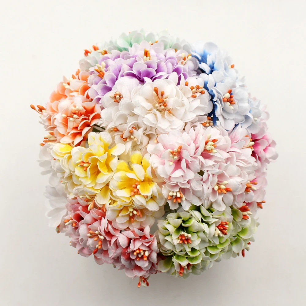 

6pcs Artificial Flower Silk Gradient Stamen Handmade Bouquet For Wedding Home Decoration DIY Scrapbooking Wreath Fake Flowers