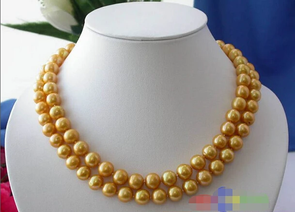 

Free shipping 2ROW 11MM ROUND GOLD FRESHWATER CULTURED PEARL NECKLACE p1087 6.09