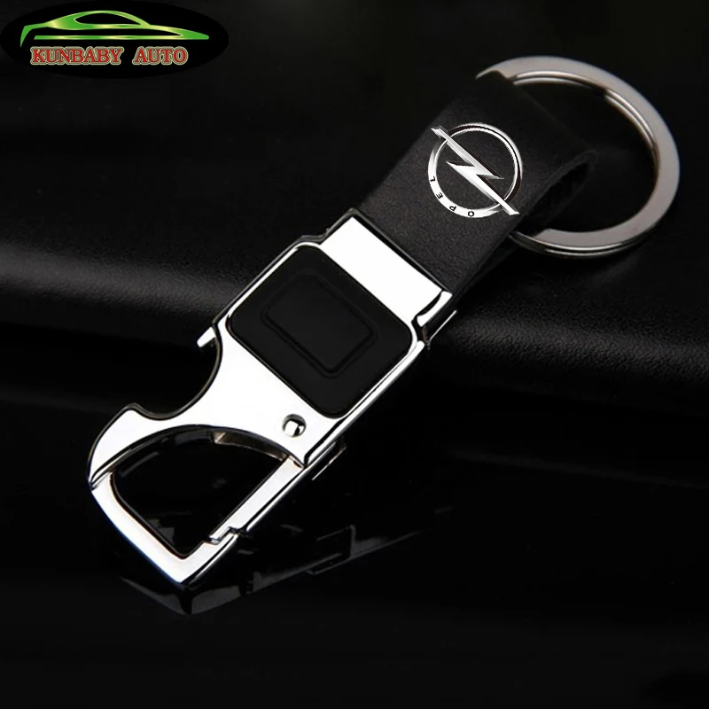 

KUNBABY Leather Key Chain Metal Car Key Ring Multifunctional Tool Key Holder LED Bottle Opener Keychain For Opel