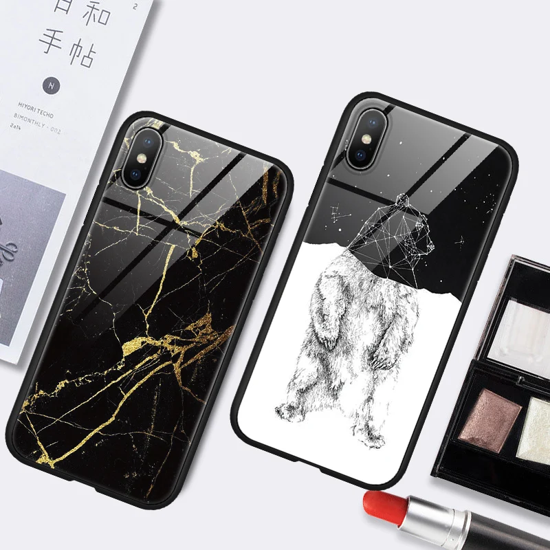 

Flower Marble Print Tempered Glass Capa Phone Case For iPhone XR Cover Case For iPhone XS MAX 6 7 8 6S 8 Plus 9 10 X Case Fundas