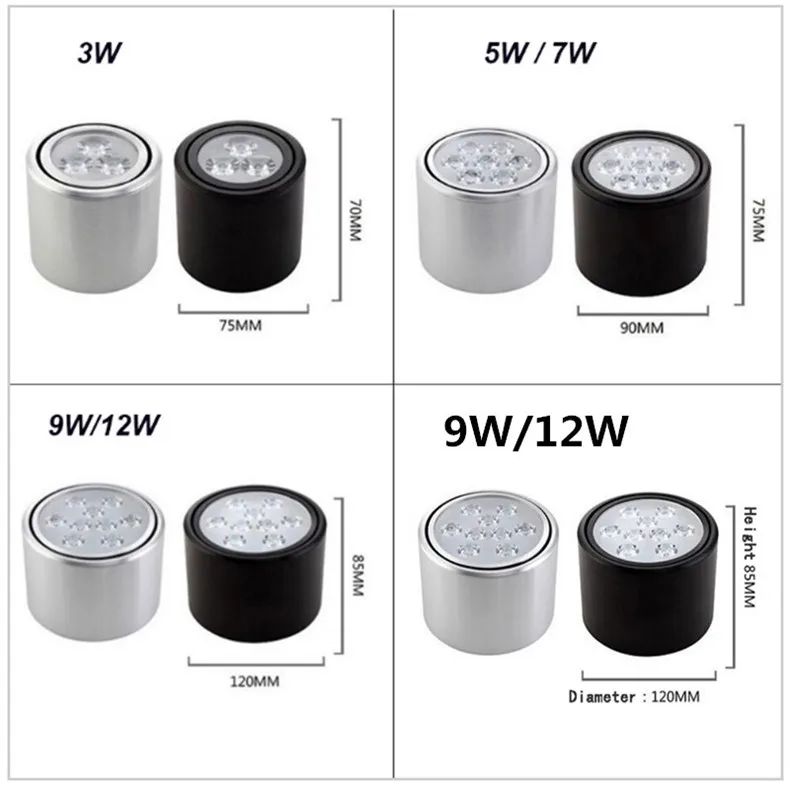 Светодио дный поверхностного монтажа светильники 3 дюймов Анти-туман потолок spotl ч и 5w7w9w12w18w регулируемый угол