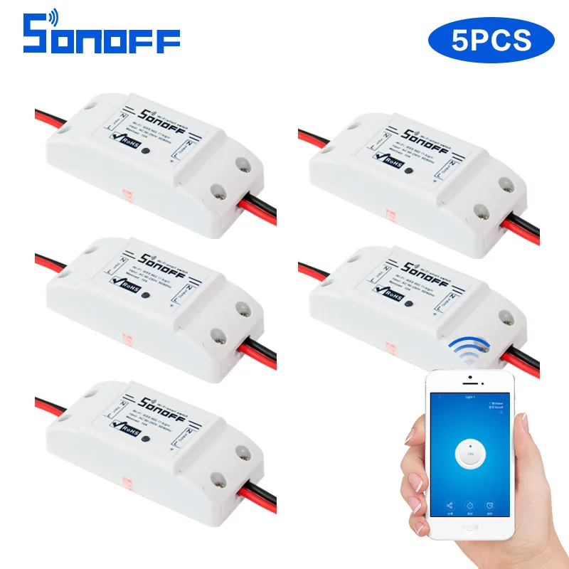 

5pcs/lot Sonoff DIY Remote Wireless Switch Universal Module Wifi light Switch by phone App for Smart Home Automation itead 220v
