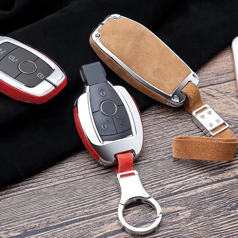 

Car Suede Leather KeyRing Case Holder Cove For Mercedes Benz E200 E300 W213 W210 W211 AMG W204 C E S CLS CLK CLA SLK Accessories