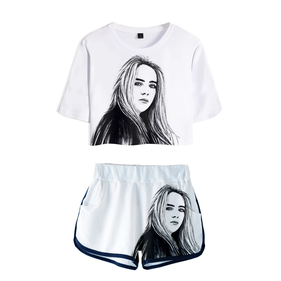 FADUN tommekawaii, 3D Billie Eilish, летний комплект из двух предметов с принтом, женская модная одежда,,, Повседневная Harajuku размера плюс