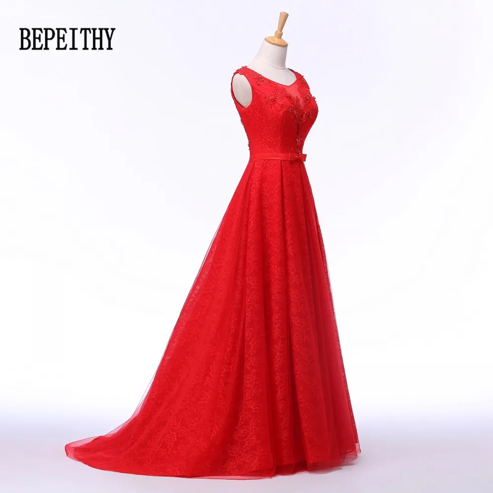 BEPEITHY Robe de soiree/Новое поступление, Длинное Красное элегантное вечернее платье с бантом и бисером, романтические торжественные платья