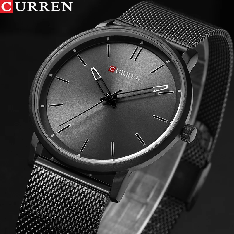 Tanie CURREN Top Luxury brand zegarki mężczyźni siatka ze stali nierdzewnej pasek kwarcowy zegarek zegarek z ultra cienką tarczą człowiek relogio masculino