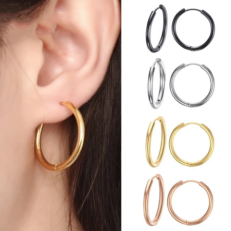 

VNOX Basic Stainless Steel Hoop Earrings for Women Man Round Circle Loop Earring aretes 25mm/20mm/11mm Unisex Ear Jewelry