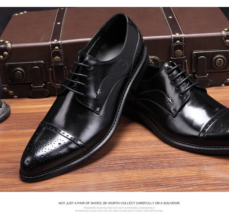 Casual Men's Full Grain Leather Oxfords Shoes Handmade Business Leisure Lace Up Wedding Dress Shoes Party Brogues Shoes For Men (4)