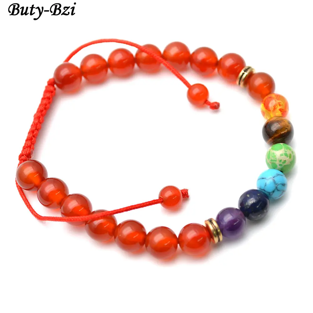 Natural Red and Multi Stone Round Beads Chinese Knot Knotted Chakra Bracelet Fashion Energy Jewelry | Украшения и аксессуары