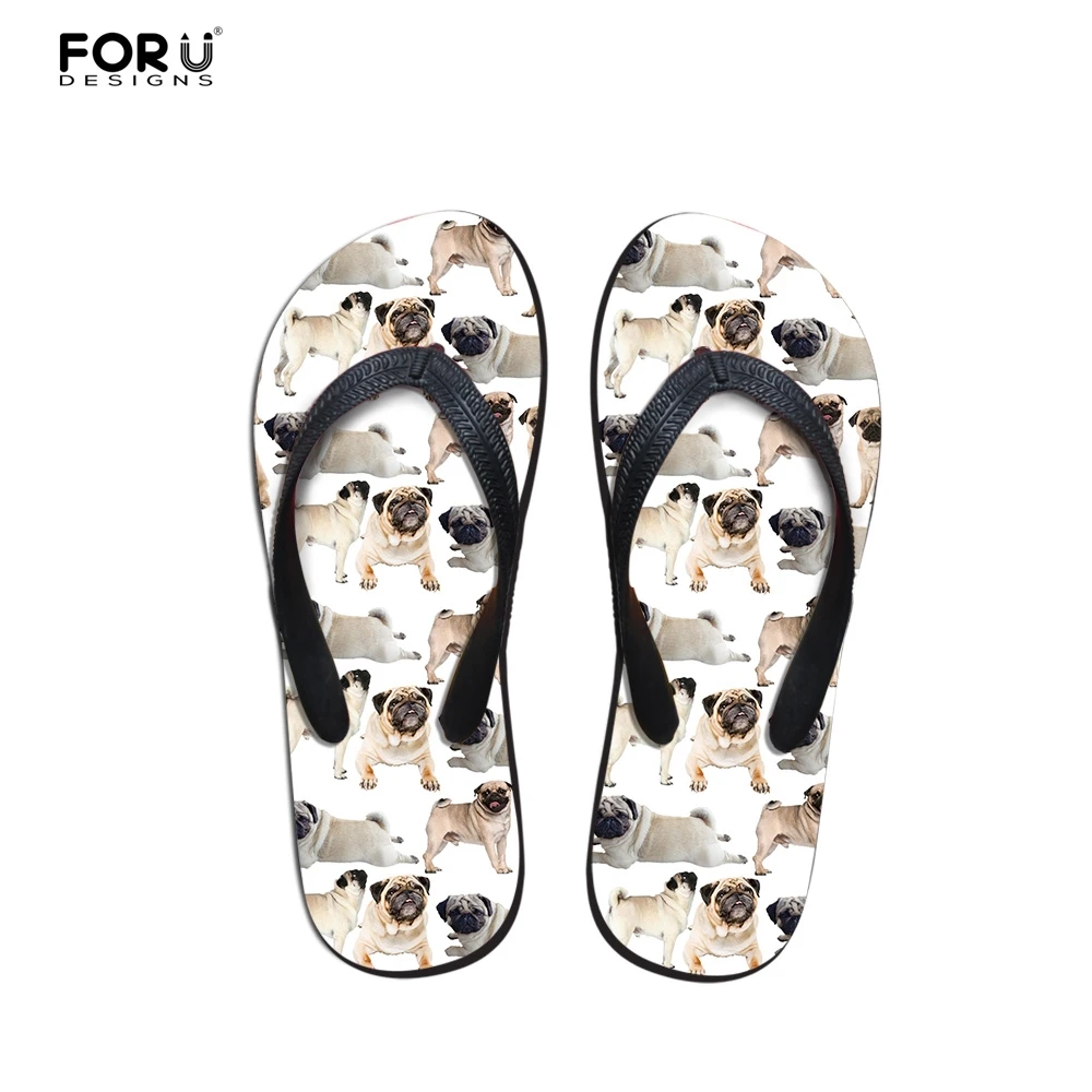 

FORUDESIGNS Women Flip Flops Cute Pug Dog Pattern Casual Women's Flats Flipflops Home Slip-on Rubber Ladies Slippers Woman Shoes