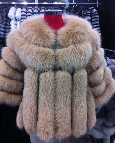 TOPFUR New Fashion Winter Silver Fox Fur Short Coats Real Fox Fur Coats For Women Standard Coat O-neck Half Sleeves Outwear - Цвет: FC-034