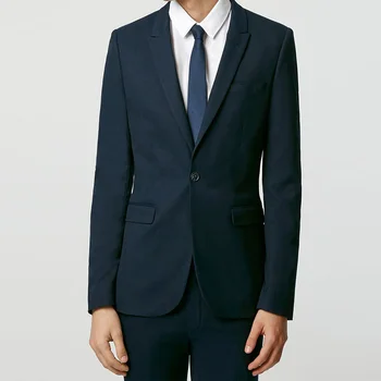 

Top Design Navy Blue Smart Casual Business Suit Groom Tuxedos Wedding Suits Prom Party Suits Slim Fit for Men 2Pcs Hot Sale