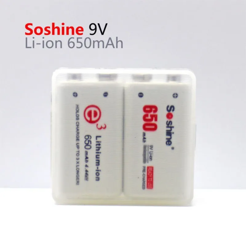 Литий ионный перезаряжаемый аккумулятор Soshine 6F22 650 мАч 4 шт./лот|Перезаряжаемые