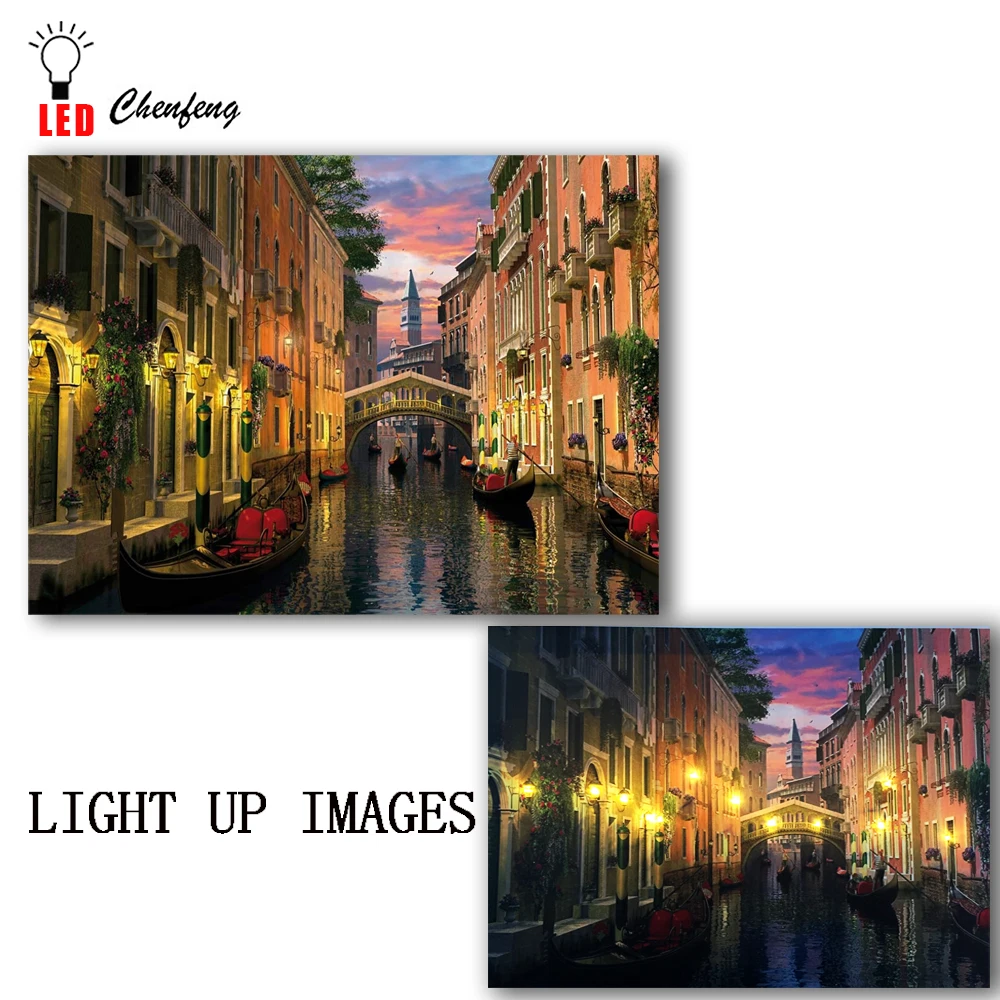 

Lighted canvas print with led Venice At Dusk italy painting wall picture canvas wall art poster and print home decor living room