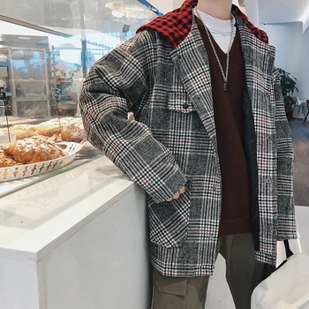 

2018 Japanese Men's Streetwear Brand Jacket Fashion Coats Woolen Blends Loose Grey/red/green Color Windbreaker Big Size M-5XL