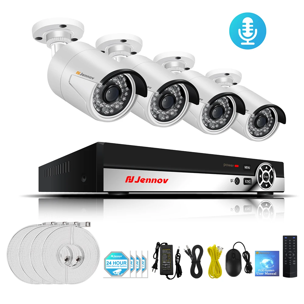 

1080P POE Video Surveillance Set 4 CH CCTV Camera System Metal Outdoor Home Security IP Camera Audio Record Camara ip With NVR