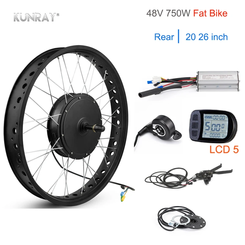 Excellent 48V 750W Electric Bike Rear Motor Wheel 20 26 inch 4.0 Rim Fat Bike Rear Snow Wheel LED LCD Brushless Controller Conversion Kit 1