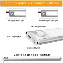 Движения Сенсор свет, светодио дный шкаф ночник USB Перезаряжаемые автоматический 33 светодио дный с магнитной клейкая лента для Шкаф Кабина