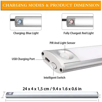 

Motion Sensor Light, LED Cupboard Night Light USB Rechargeable Automatic 33 LED with Magnetic Adhesive Tape for Wardrobe Cabin