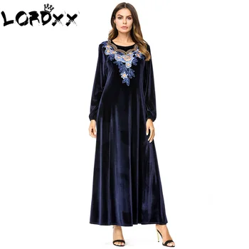 

LORDXX Muslim Abaya Velvet Long Sleeve Plus Size Warm Robe Gowns Loose Embroidery Kimono Musulmane Dubai Turkish Muslim Dresses