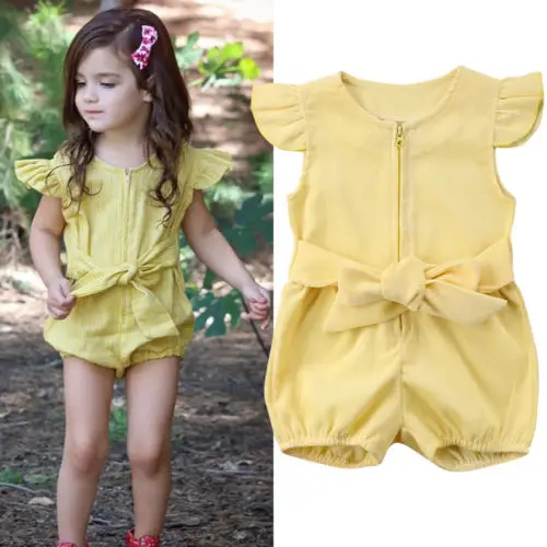 201 8 New Arrival Baby Girls Yellow Zipper Rompers Newborn Baby Kids