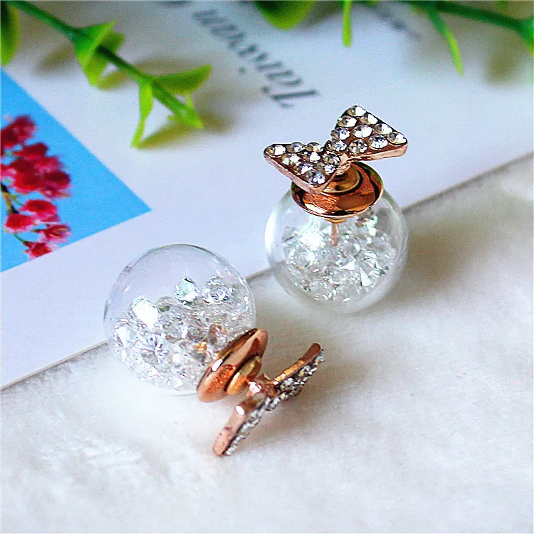 

2017 new fashion brand jewery elegant double imitation pearl stud earrings for women glass beads ball earrings for gift