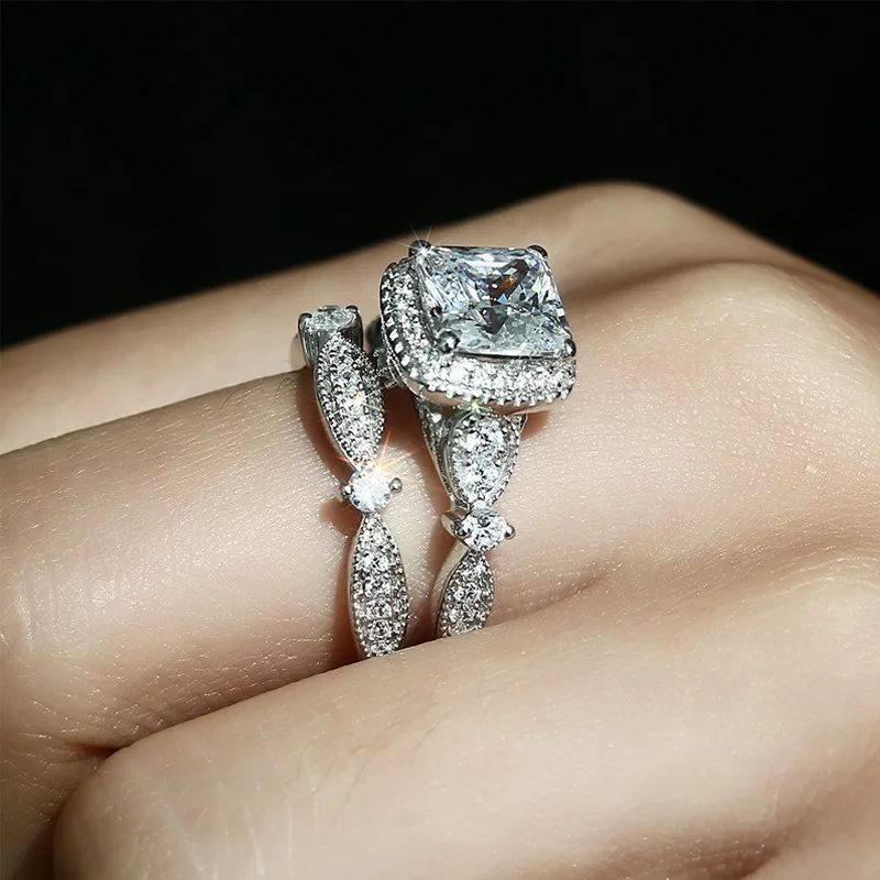 Thin Ring For Women Rhinestone Ring Set Silver Fashion Jewelry Womens