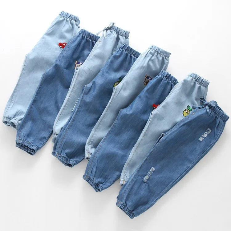 

Baby Girls Boys Spring Autumn Solid Light Embroidery High Quality Long Thin Jeans New Kids Children Soft Cotton Clothing Pants