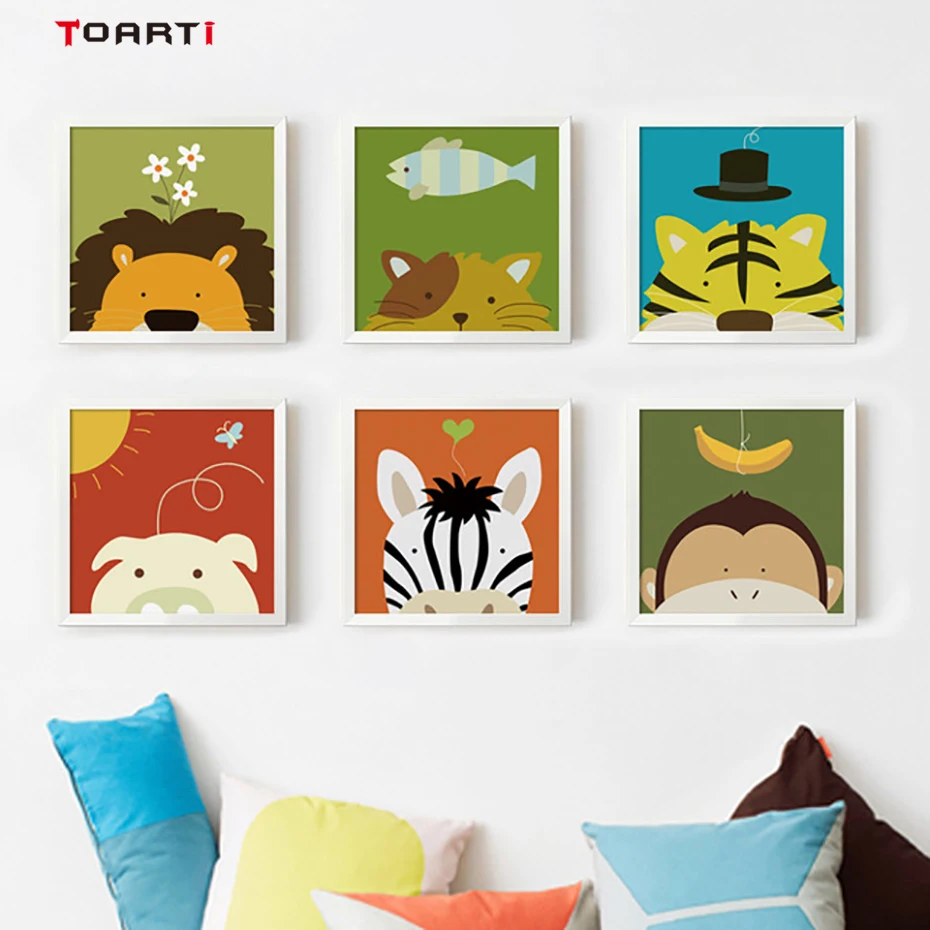 Cartoon Bear Rabbit Cat Canvas Art Painting  (5)