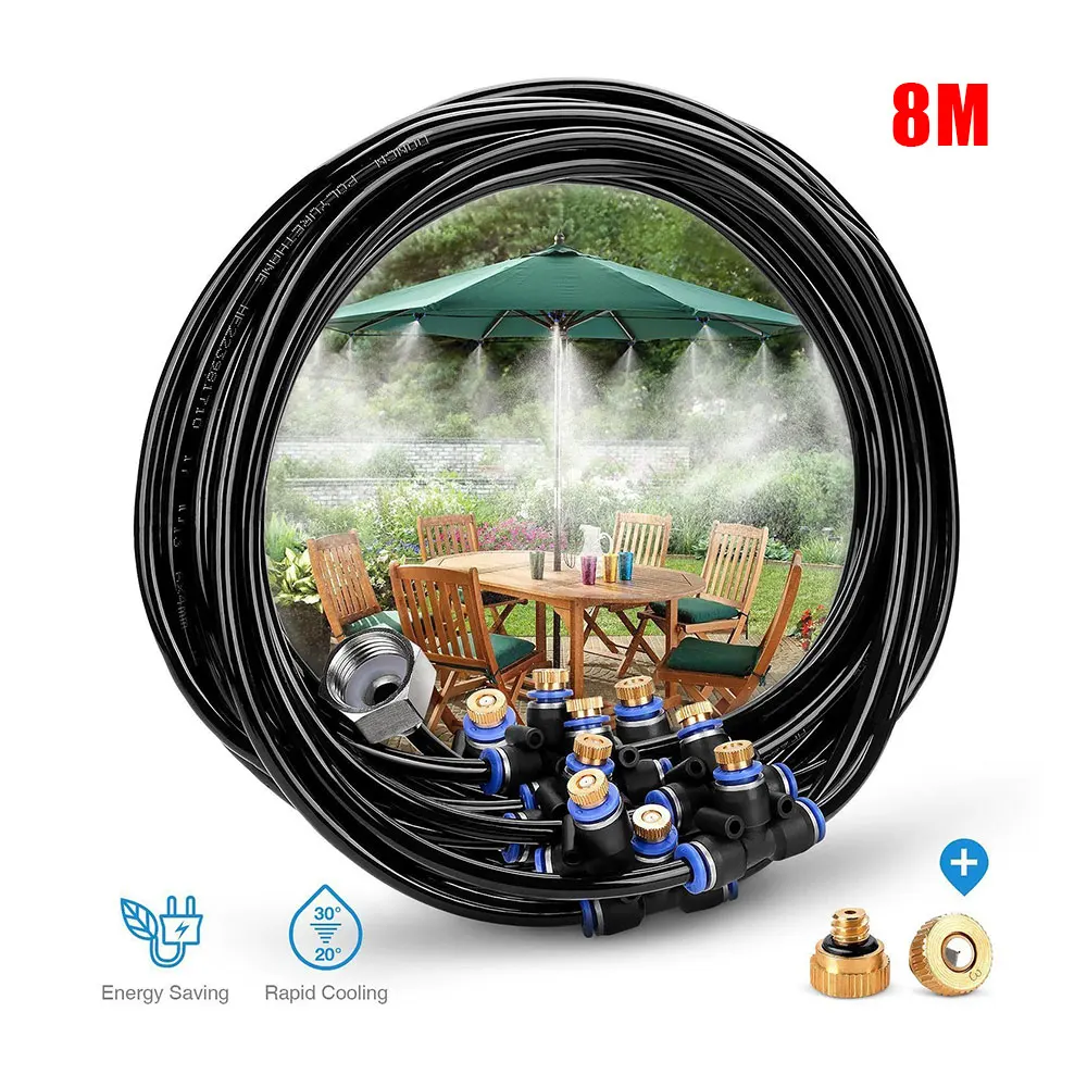

Water Spray Cooling System 8M "Hose + Connector 11 irrigation Spray nozzles Watering Kits for Trampoline Outdoor Garden Sprayer