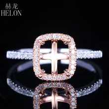 HELON UNIQUE Cushion 7x6mm Solid 14K Two Tone Gold Pave 0 2ct Natural Engagement Semi Mount