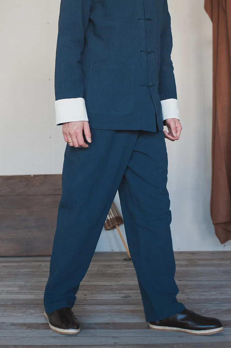 Оригинальные китайские ретро свободные хлопковые льняные эластичные повседневные брюки для мужчин прямые брюки, брюки