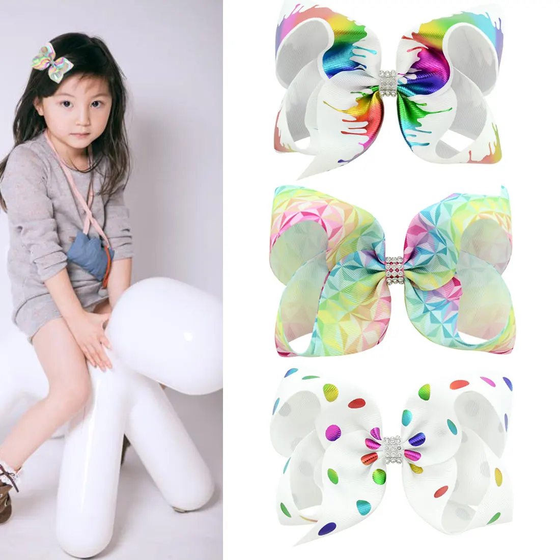 

6-inch gradient print bronzing bow children's hair clip Graffiti Ribbon Bow Hair Clips For Girls