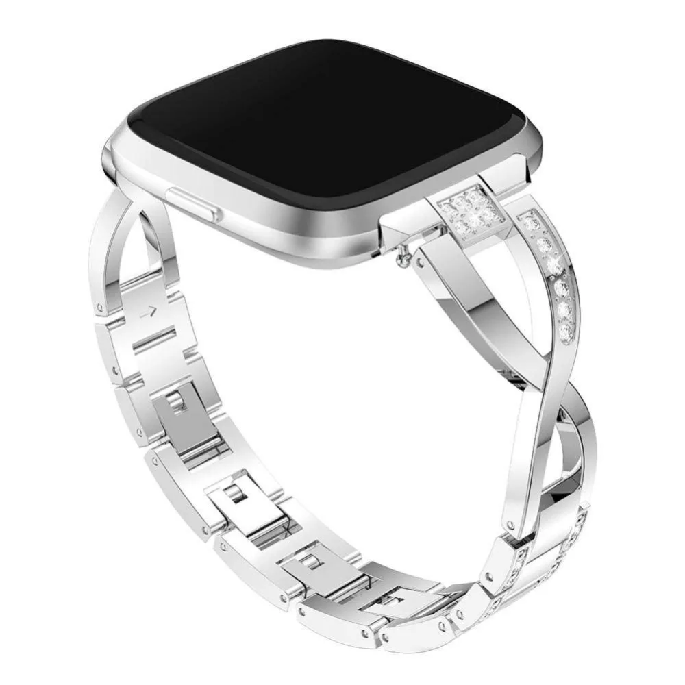Bling Band for Fitbit Versa Smart watch Stainless Steel Replacement Bracelet with Diamond Rhinestones X-Link Small Large (6)