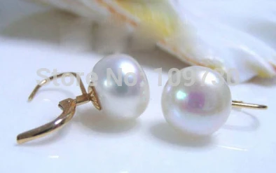 

ry00339 charming 10-11MM white natural AA pearl 14k earrings jewelry A0422