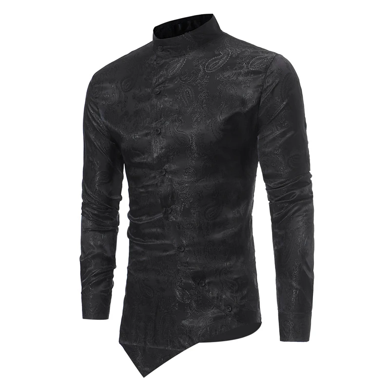 02wine Red Mens Slim Chemise Imprimer light D'or Blue champagne Robe Floral Hommes Black Navy wine Chemises Mode 2018 Feuille black Red Homme Oblique Conception Bouton Irrégulière 02 Blue White 02 White 02 Fit 1W0HqSwvq