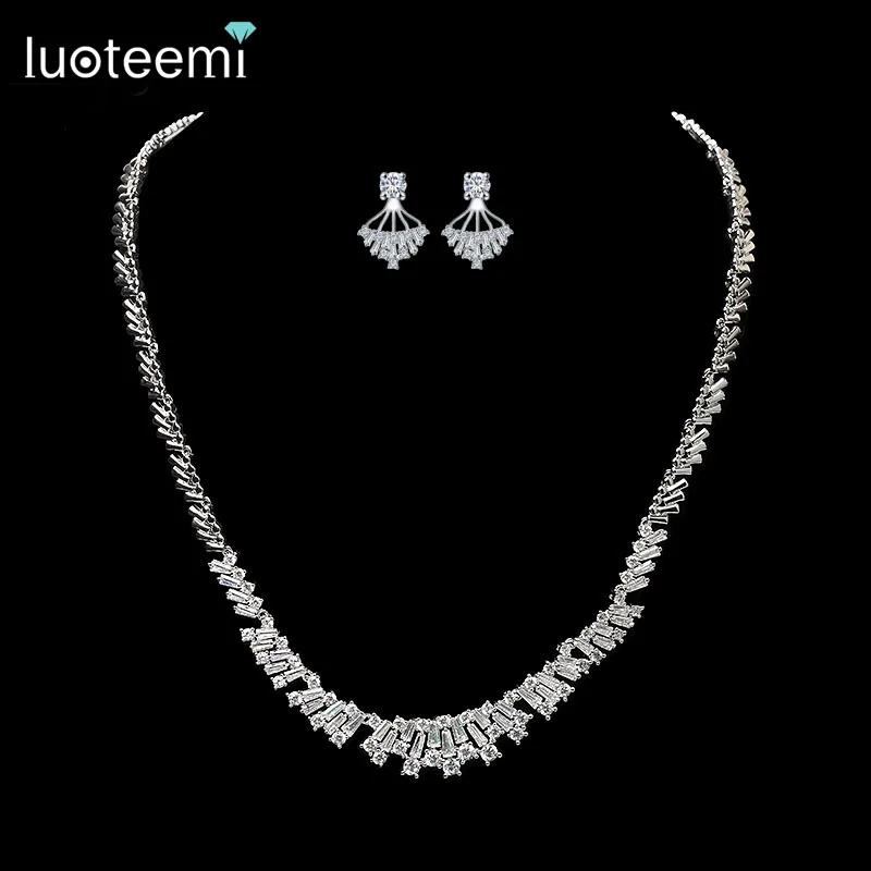 LUOTEEMI 2016 Newest Arrival Silver CZ Rhinestone Girls Earrings Necklace font b Jewelry b font Sets