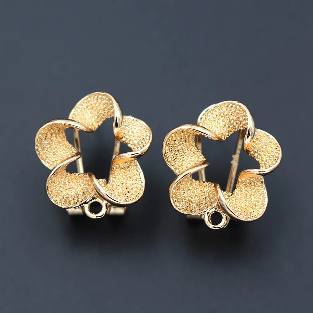 

African Earrings Post Loop Connectors Nigerian Chile Dubai Gold tone Women Wedding Ear Clip Clasps Earring Findings DIY Making
