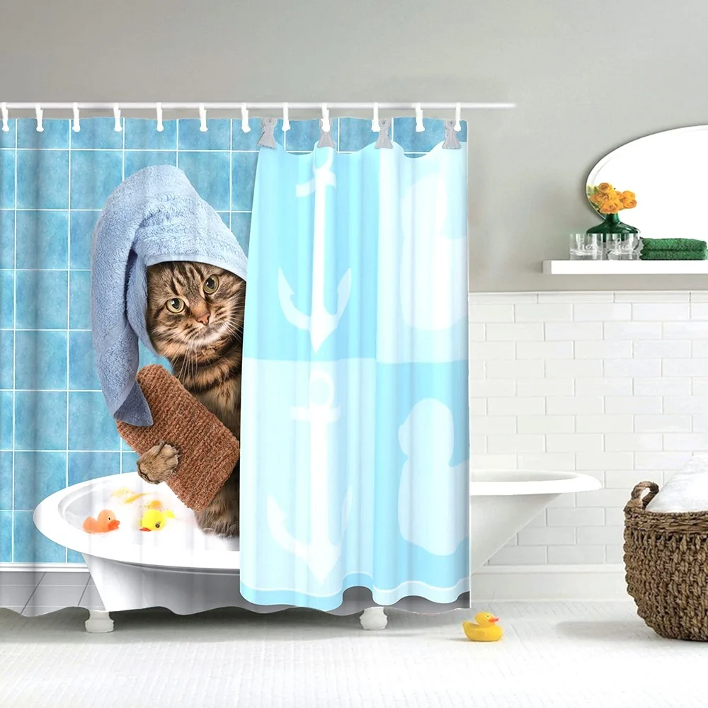 Dafield Кошка Душ Шторы Прохладный Животные смешного котенка с пистолетом для