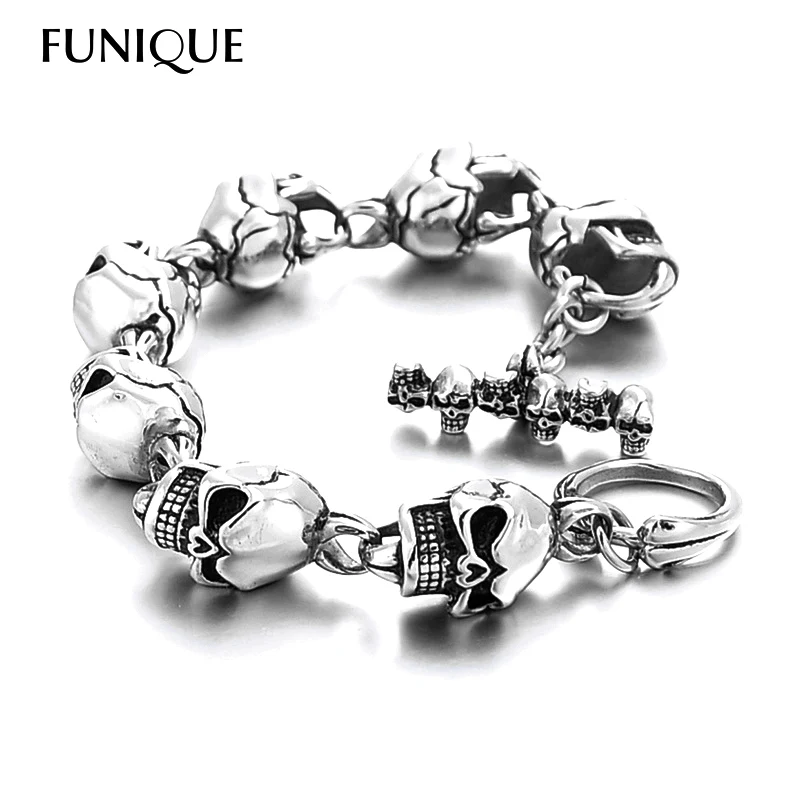 

Skeleton Skull Bicycle Link Chains Biker Bracelet Men 316L Stainless Steel Bracelet Bangles Male Bracelet Gothic Punk Hombres