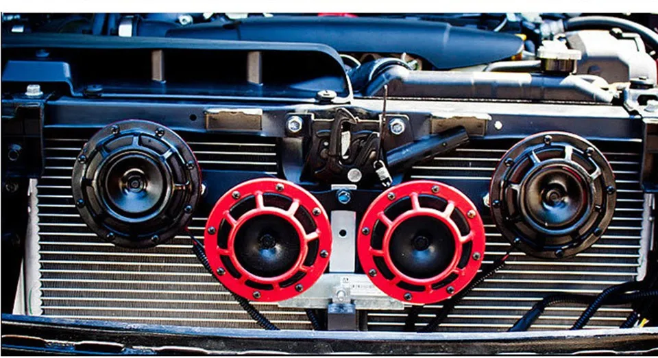 12V красный супер громкий решетчатый компактный электрический громкий сигнал для универсальных автомобилей и мотоциклов