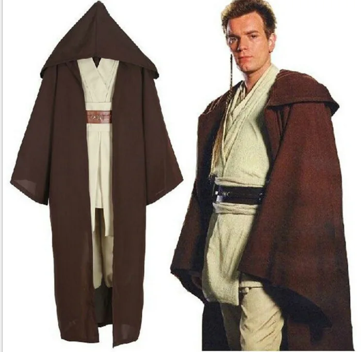 Звездные войны мужские Делюкс 1:1 с капюшоном джедай халат Obi-Wan костюм с обувью чехол любой размер - Цвет: brown