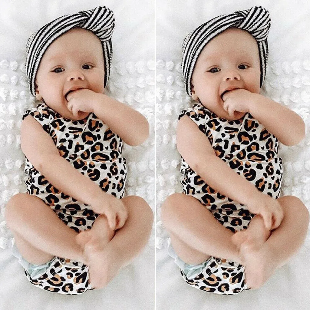 

Newborn onesie kid baby girl Boys Clothes summer Hair Band Leopard print Ruffled Romper Jumpsuit Sunsuit baby bodys baby clothes