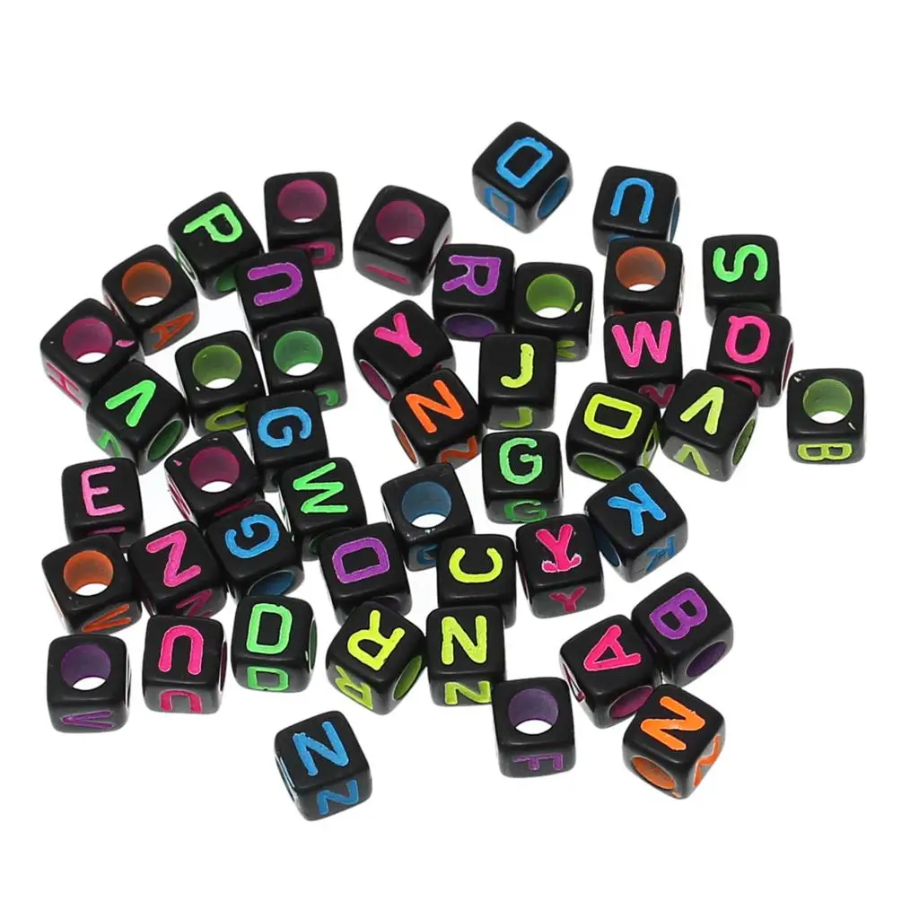

Acrylic Spacer Beads Cube Mixed Letter Pattern About 6mm( 2/8") x 6mm( 2/8"), Hole: Approx 3.6mm, 50 PCs