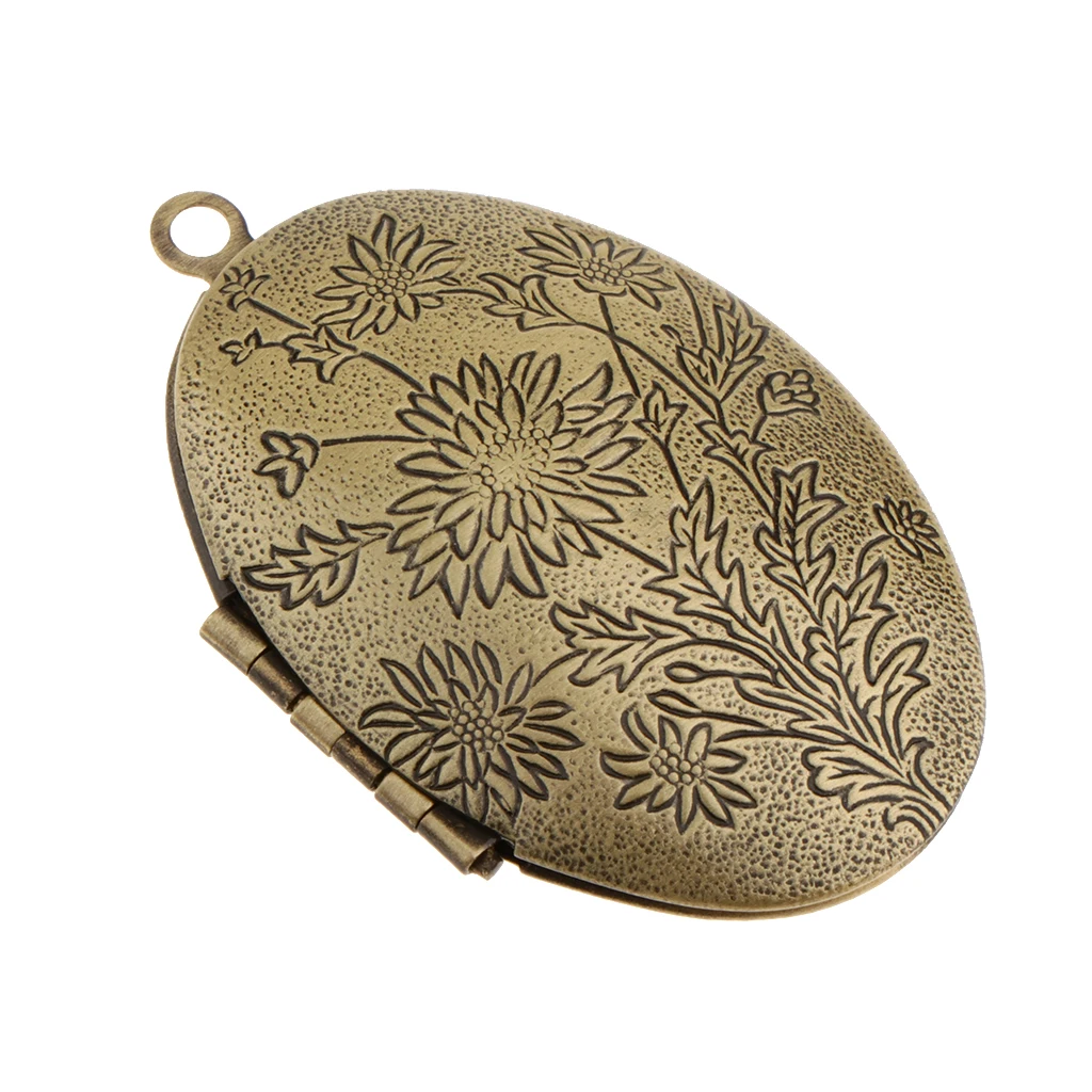 Chic Vintage Flower Engraved Photo Picture Frame Charm Oval Shape Locket Pendant DIY Jewelry