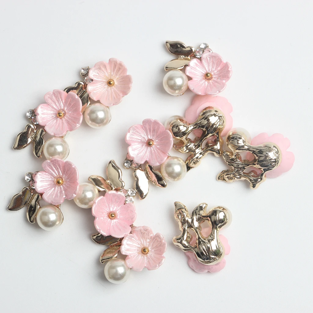 10pcs Gold Plated Flower Buttons Flatback Pearl Embellishment for Handmade Flower Wedding Decoration DIY Headbands Hair Bows